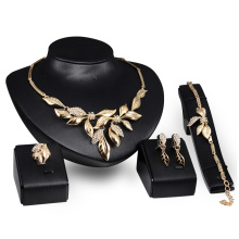 Stock Gold Plated Alloy Metal Leaf Jewelry Sets (C-XSST0058)